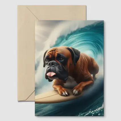 Boxer Dog Surfing Giant Ocean Wave