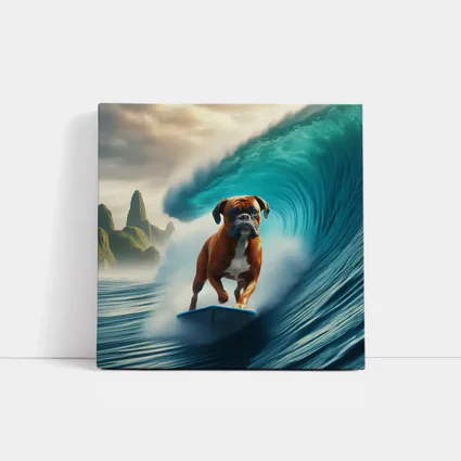 Boxer Dog Surfing Giant Ocean Wave