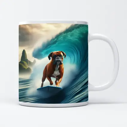 Boxer Dog Surfing Giant Ocean Wave