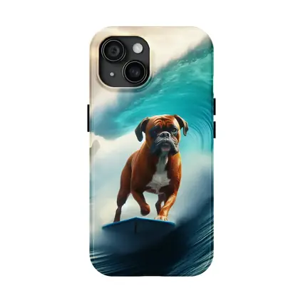 Boxer Dog Surfing Giant Ocean Wave