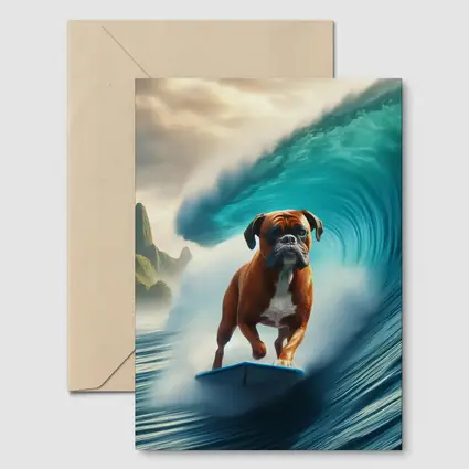Boxer Dog Surfing Giant Ocean Wave