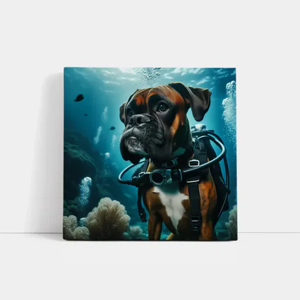 Boxer Dog Scuba Diving Underwater Ocean Scene