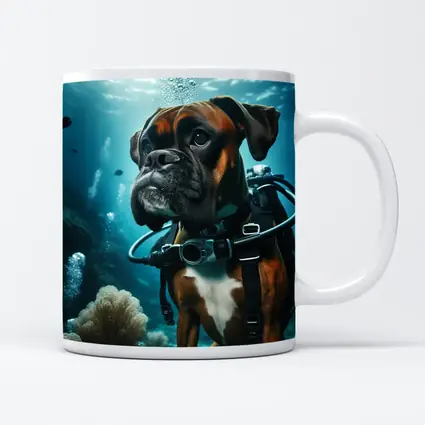 Boxer Dog Scuba Diving Underwater Ocean Scene