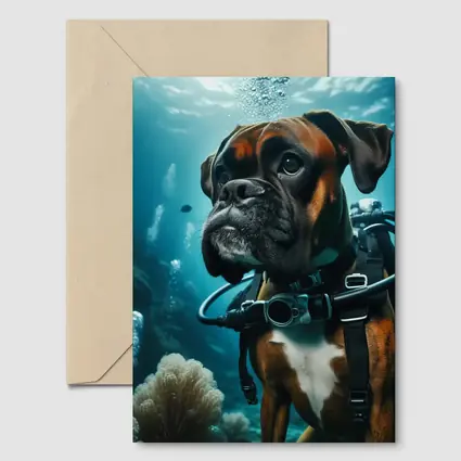 Boxer Dog Scuba Diving Underwater Ocean Scene