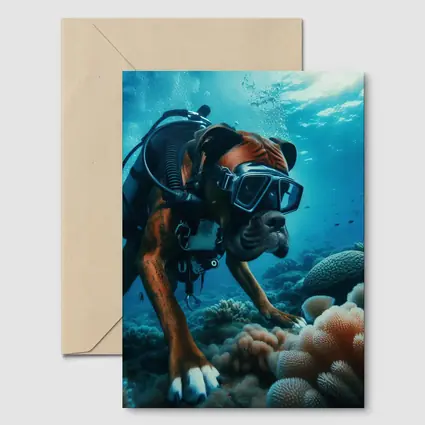 Boxer Dog Scuba Diving Coral Reef Underwater