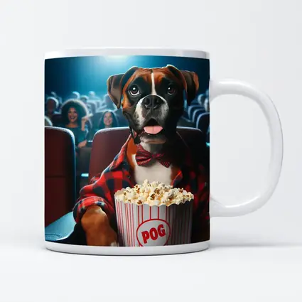 Boxer Dog at Cinema With Popcorn