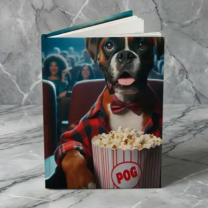 Boxer Dog at Cinema With Popcorn