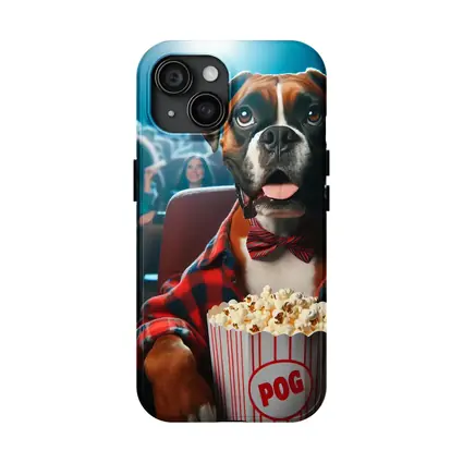 Boxer Dog at Cinema With Popcorn