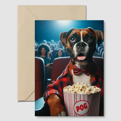 Boxer Dog at Cinema With Popcorn