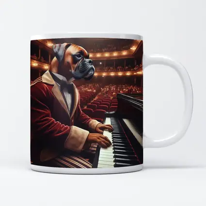 Boxer Dog Pianist Red Jacket Concert Hall