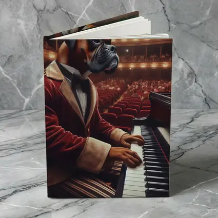 Boxer Dog Pianist Red Jacket Concert Hall
