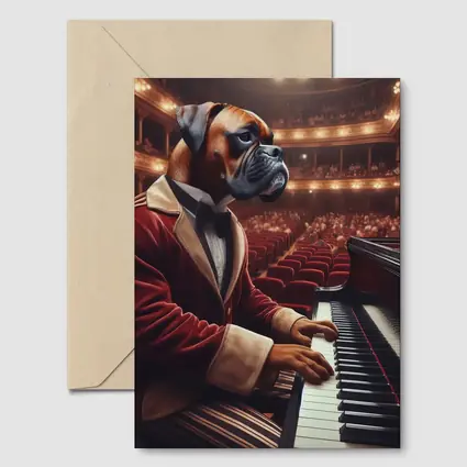 Boxer Dog Pianist Red Jacket Concert Hall