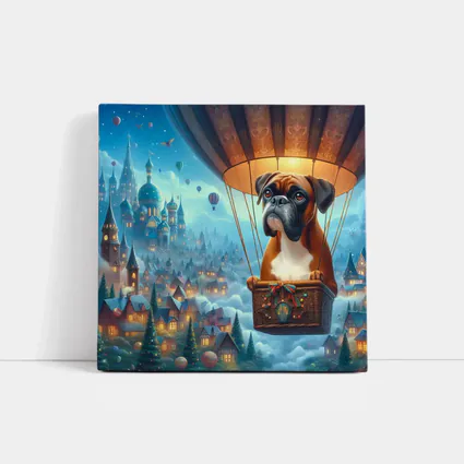 Boxer Dog Flying Hot Air Balloon Fantasy