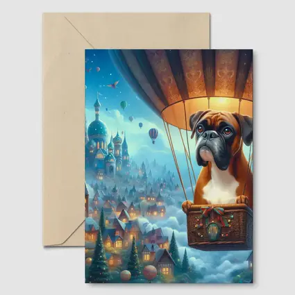 Boxer Dog Flying Hot Air Balloon Fantasy