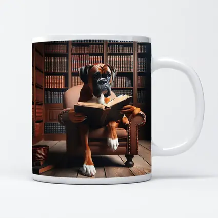 Boxer Dog Reading Book In Library