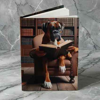 Boxer Dog Reading Book In Library