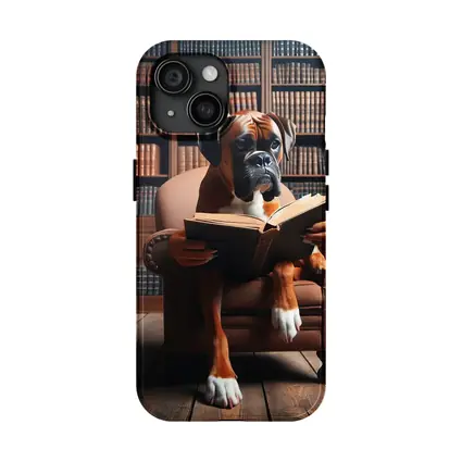 Boxer Dog Reading Book In Library