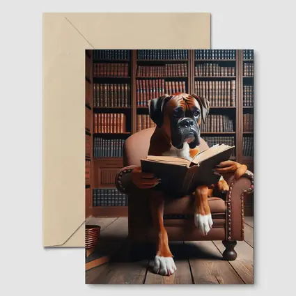 Boxer Dog Reading Book In Library