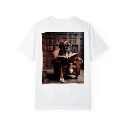 Boxer Dog Reading Book In Library