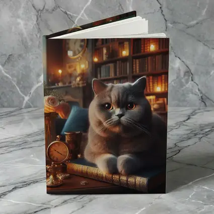 British Shorthair Cat Cozy Library Candlelight