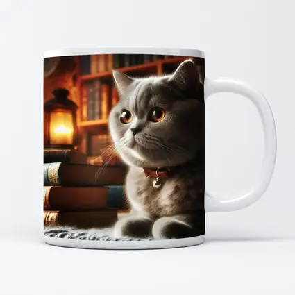British Shorthair Cat Cozy Library Books