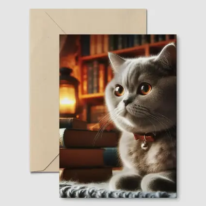 British Shorthair Cat Cozy Library Books