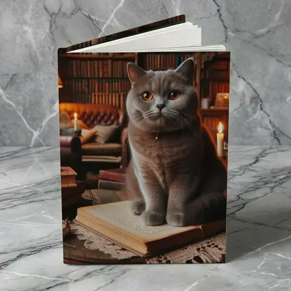 British Shorthair Cat Cozy Library Reading Room