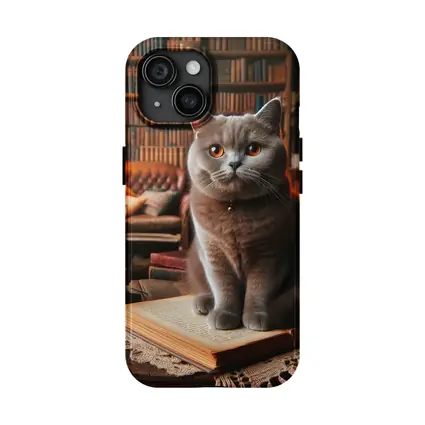 British Shorthair Cat Cozy Library Reading Room