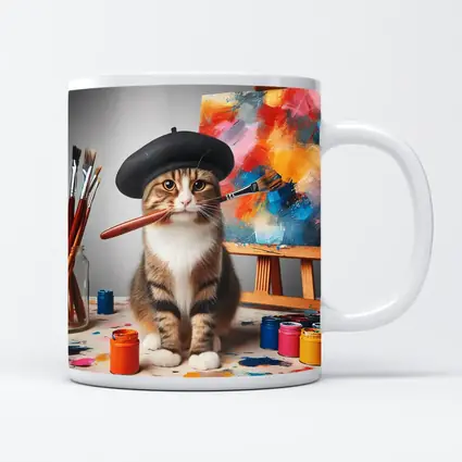 Artist Cat Beret Painting Studio Scene