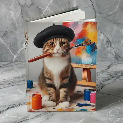 Artist Cat Beret Painting Studio Scene