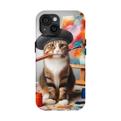 Artist Cat Beret Painting Studio Scene