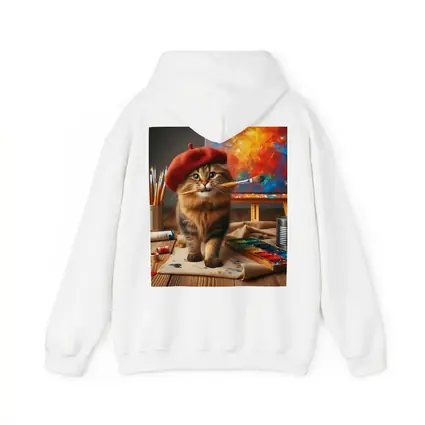 Tabby Cat Artist Red Beret Painting Studio