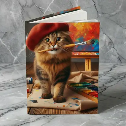 Tabby Cat Artist Red Beret Painting Studio