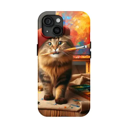 Tabby Cat Artist Red Beret Painting Studio