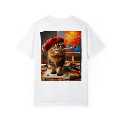 Tabby Cat Artist Red Beret Painting Studio