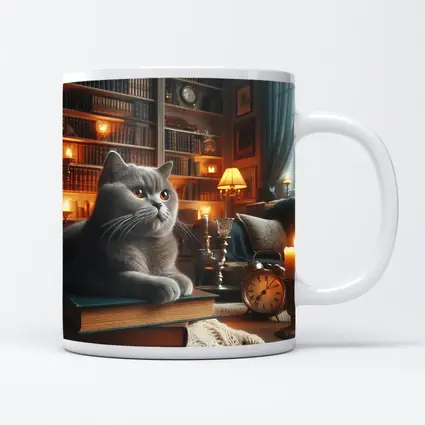 Gray British Shorthair Cat Library Candlelight