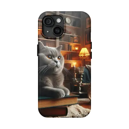 Gray British Shorthair Cat Library Candlelight