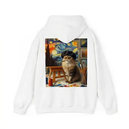 Cat Artist Painting Starry Night Studio