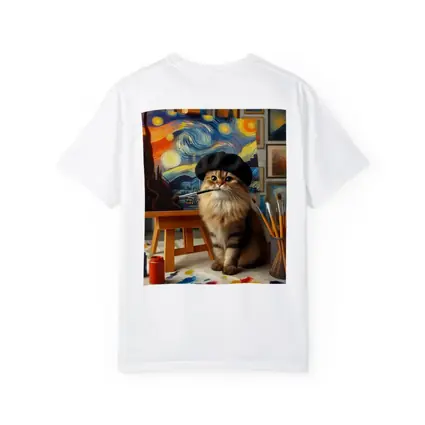 Cat Artist Painting Starry Night Studio