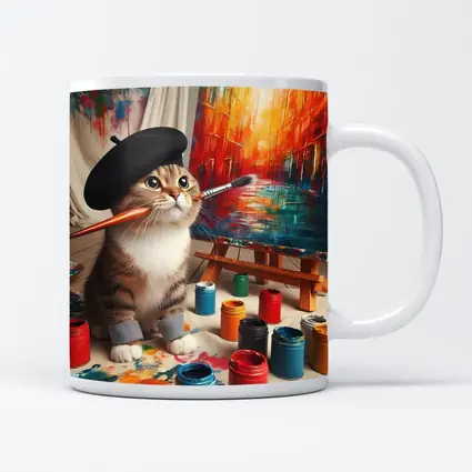 Artist Cat Wearing Beret Painting Studio