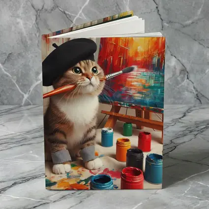 Artist Cat Wearing Beret Painting Studio