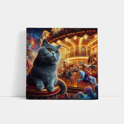 British Shorthair Cat Carousel Fantasy Scene