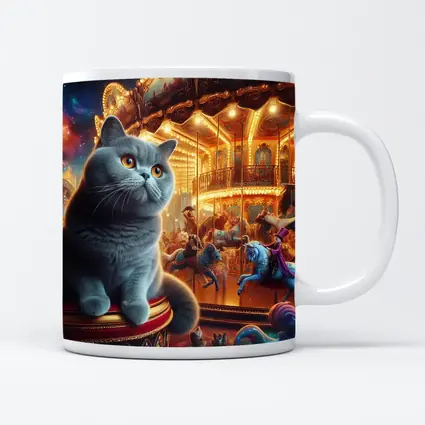 British Shorthair Cat Carousel Fantasy Scene