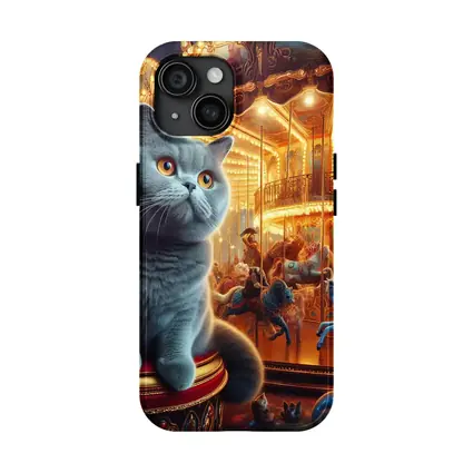British Shorthair Cat Carousel Fantasy Scene