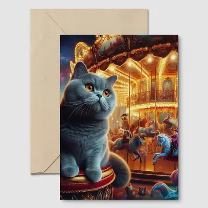 British Shorthair Cat Carousel Fantasy Scene