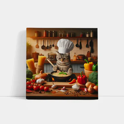 Chef Cat Cooking Pasta in Kitchen
