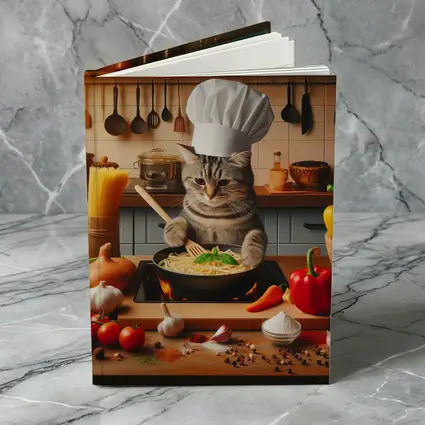 Chef Cat Cooking Pasta in Kitchen