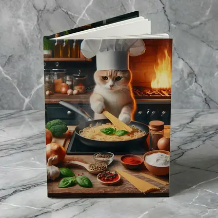 Cat Chef Cooking Pasta In Kitchen