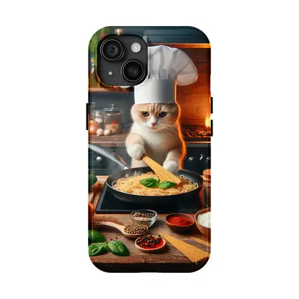 Cat Chef Cooking Pasta In Kitchen