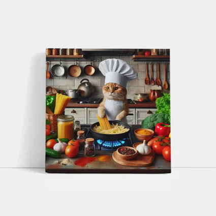 Orange Cat Chef Cooking Pasta Kitchen
